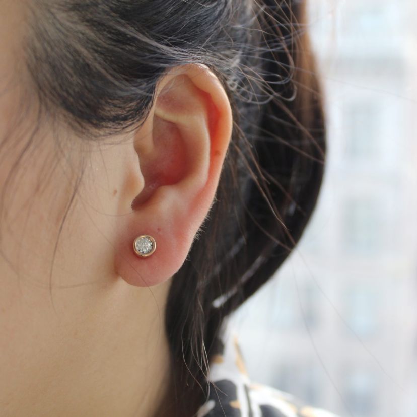 1/4CTW Bezel Diamond Stud Earring set in 14K Rose Gold