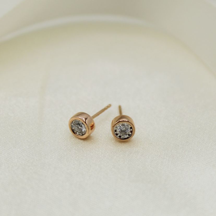 1/4CTW Bezel Diamond Stud Earring set in 14K Rose Gold