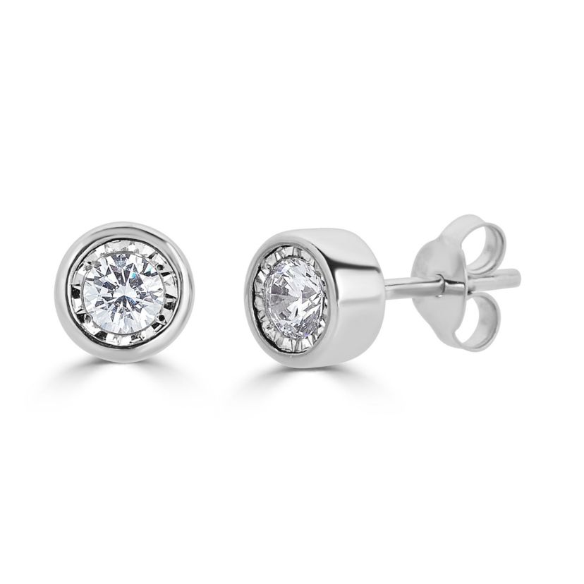 1/4CTW Bezel Diamond Stud Earring set in 14K White Gold