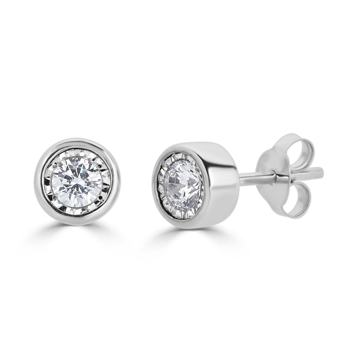 1/2CTW Bezel Diamond Stud Earring set in 14K White Gold