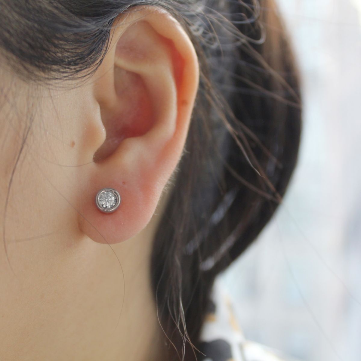 1/2CTW Bezel Diamond Stud Earring set in 14K White Gold