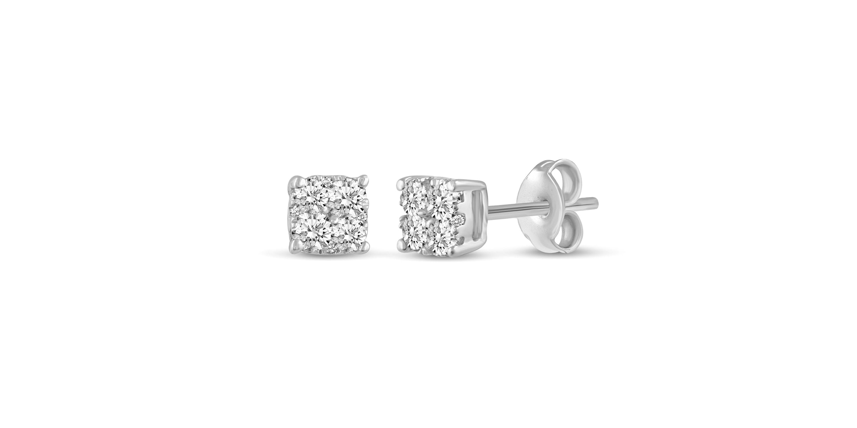 1 Ctw Cushion Diamond Women Stud Earrings Set in 925 Sterling Silver