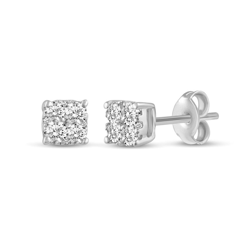 1 Ctw Cushion Diamond Women Stud Earrings Set in 925 Sterling Silver
