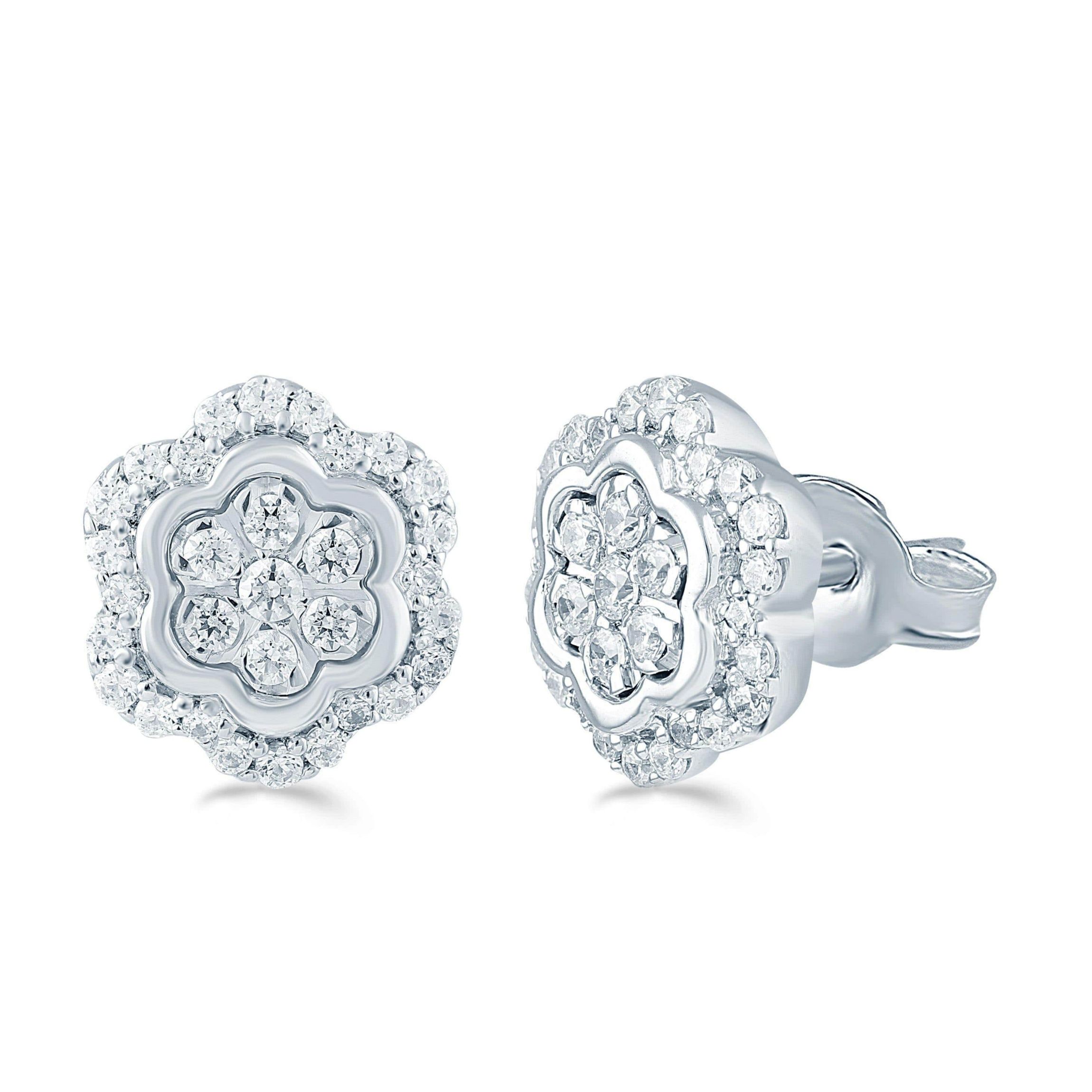 1/4Ctw Diamond Floral Cluster Stud Earrings set in 925 Sterling Silver