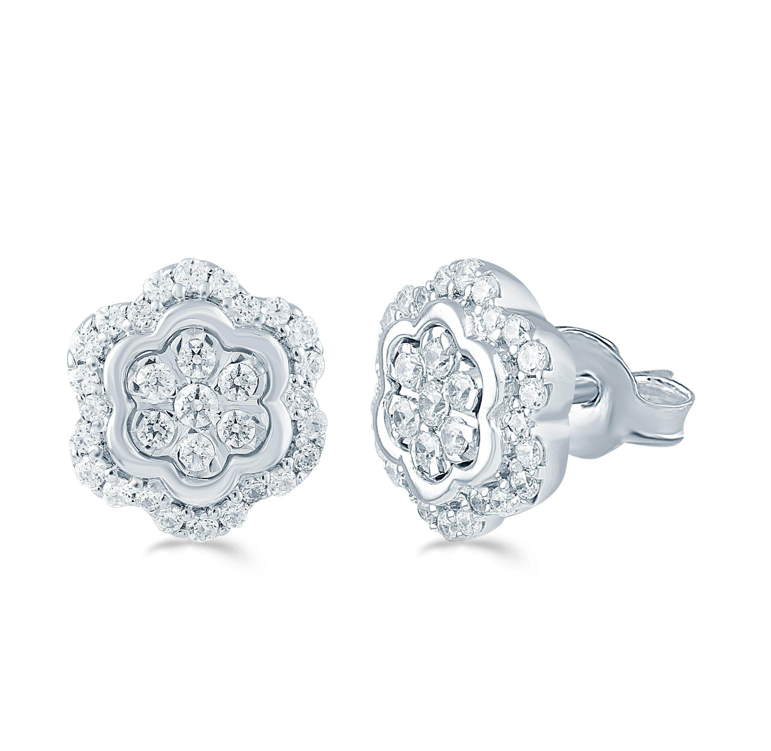 1/4Ctw Diamond Floral Cluster Stud Earrings set in 925 Sterling Silver