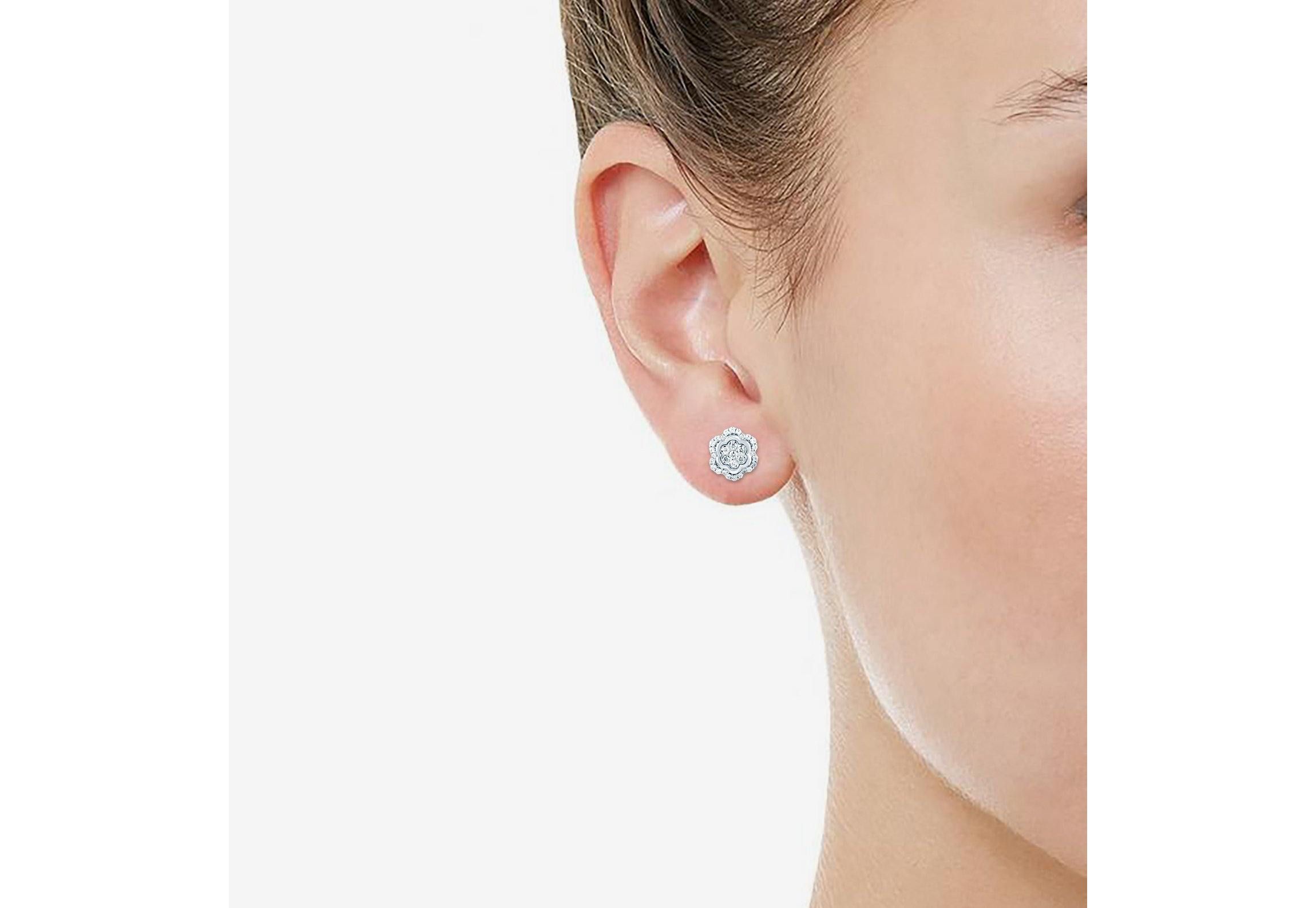 1/4Ctw Diamond Floral Cluster Stud Earrings set in 925 Sterling Silver