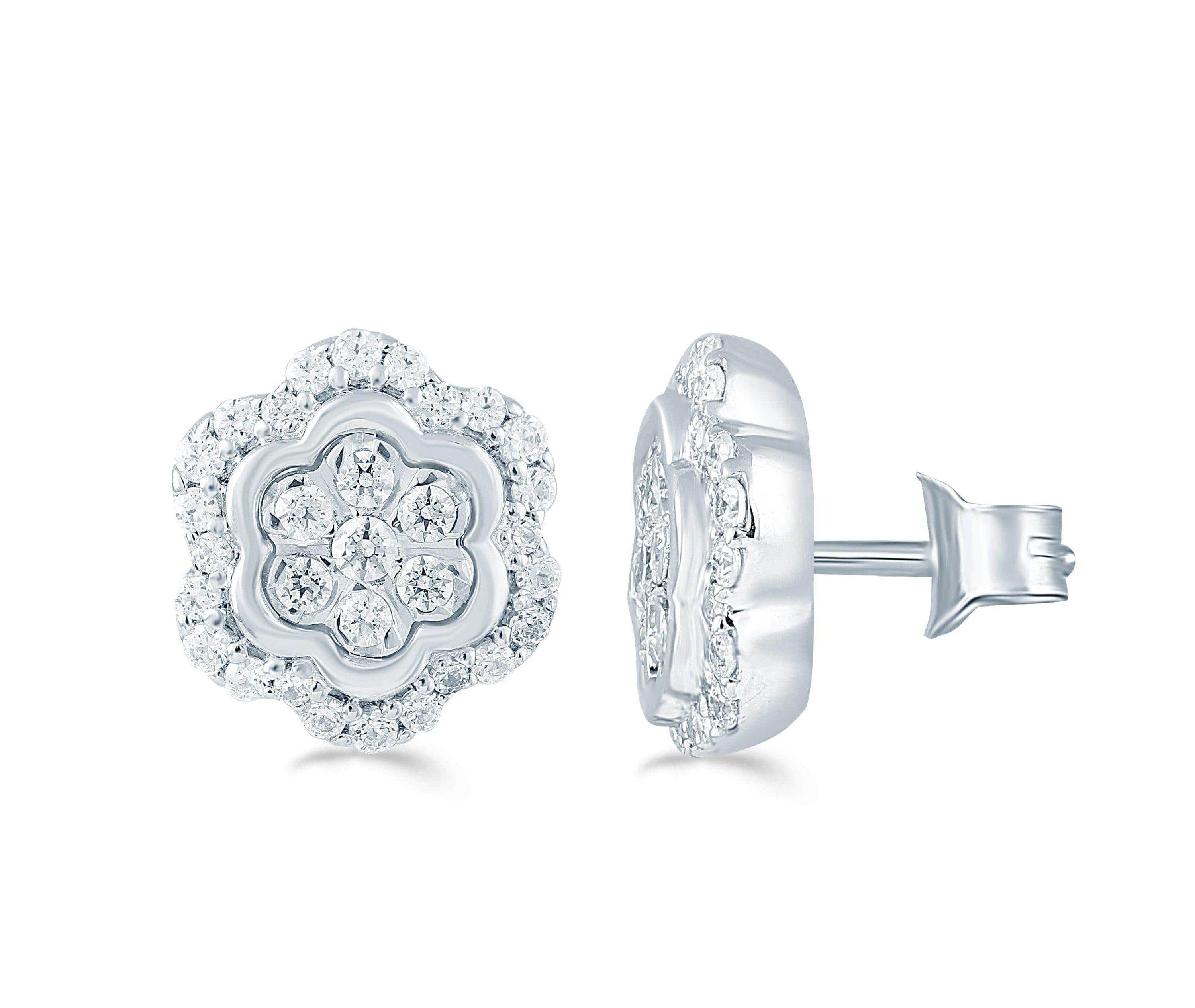 1/4Ctw Diamond Floral Cluster Stud Earrings set in 925 Sterling Silver