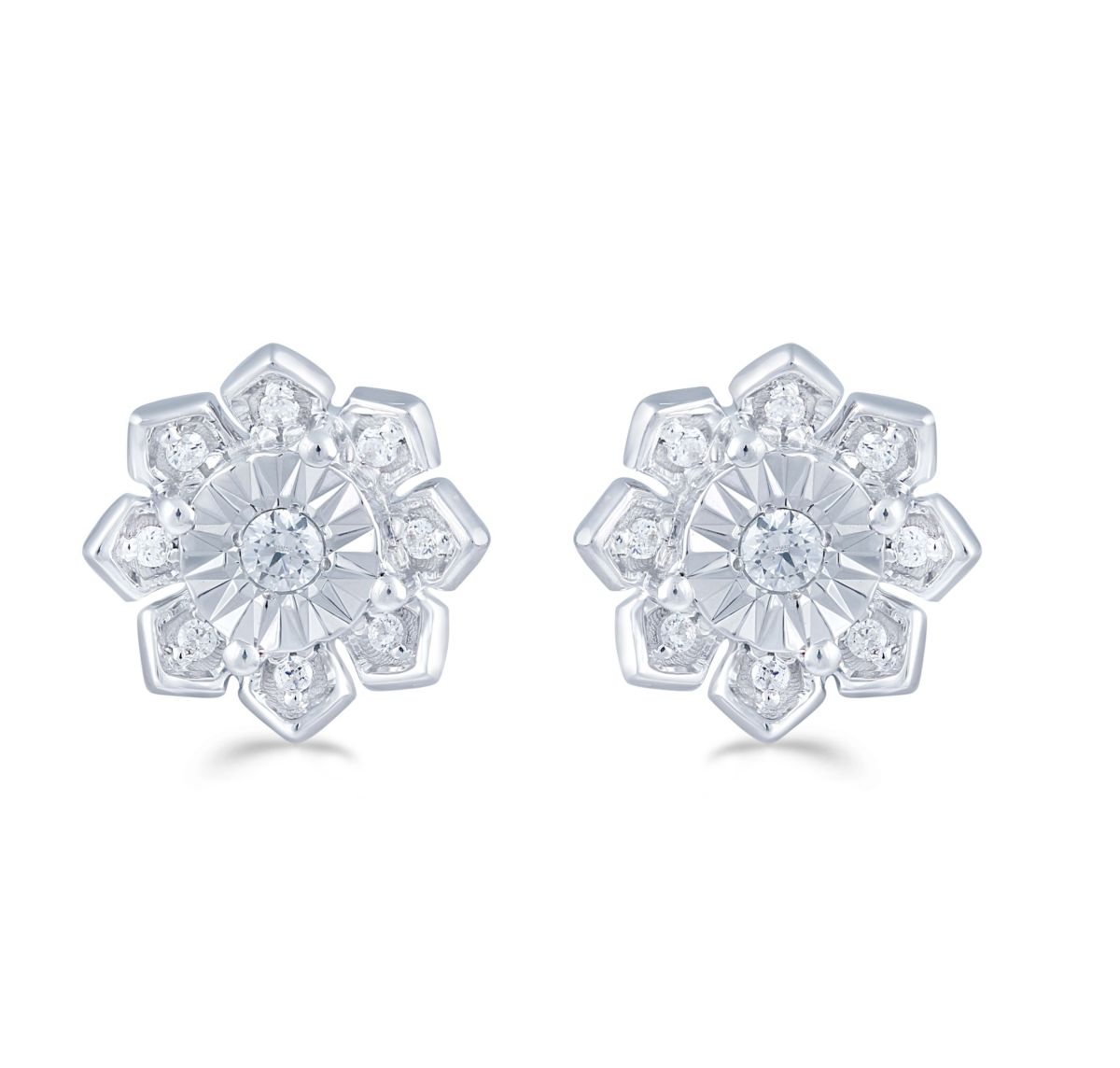 1/6Ctw Diamond Floral Cluster Stud Earring in 925 Sterling Silver