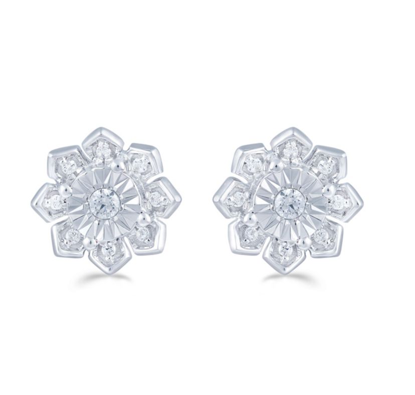 1/6Ctw Diamond Floral Cluster Stud Earring in 925 Sterling Silver