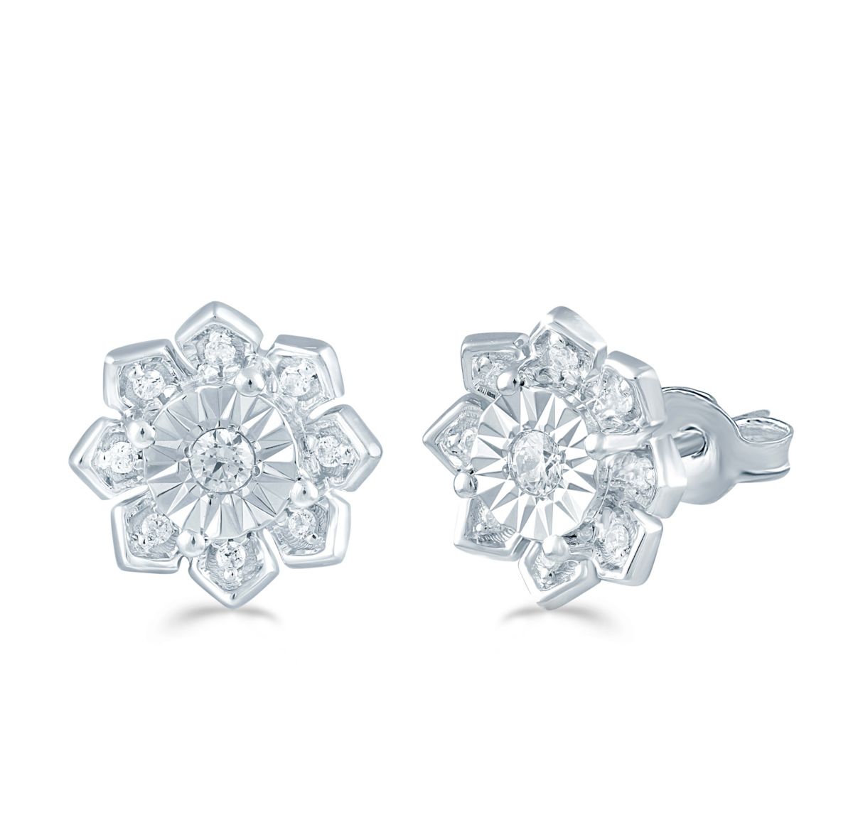1/6Ctw Diamond Floral Cluster Stud Earring in 925 Sterling Silver