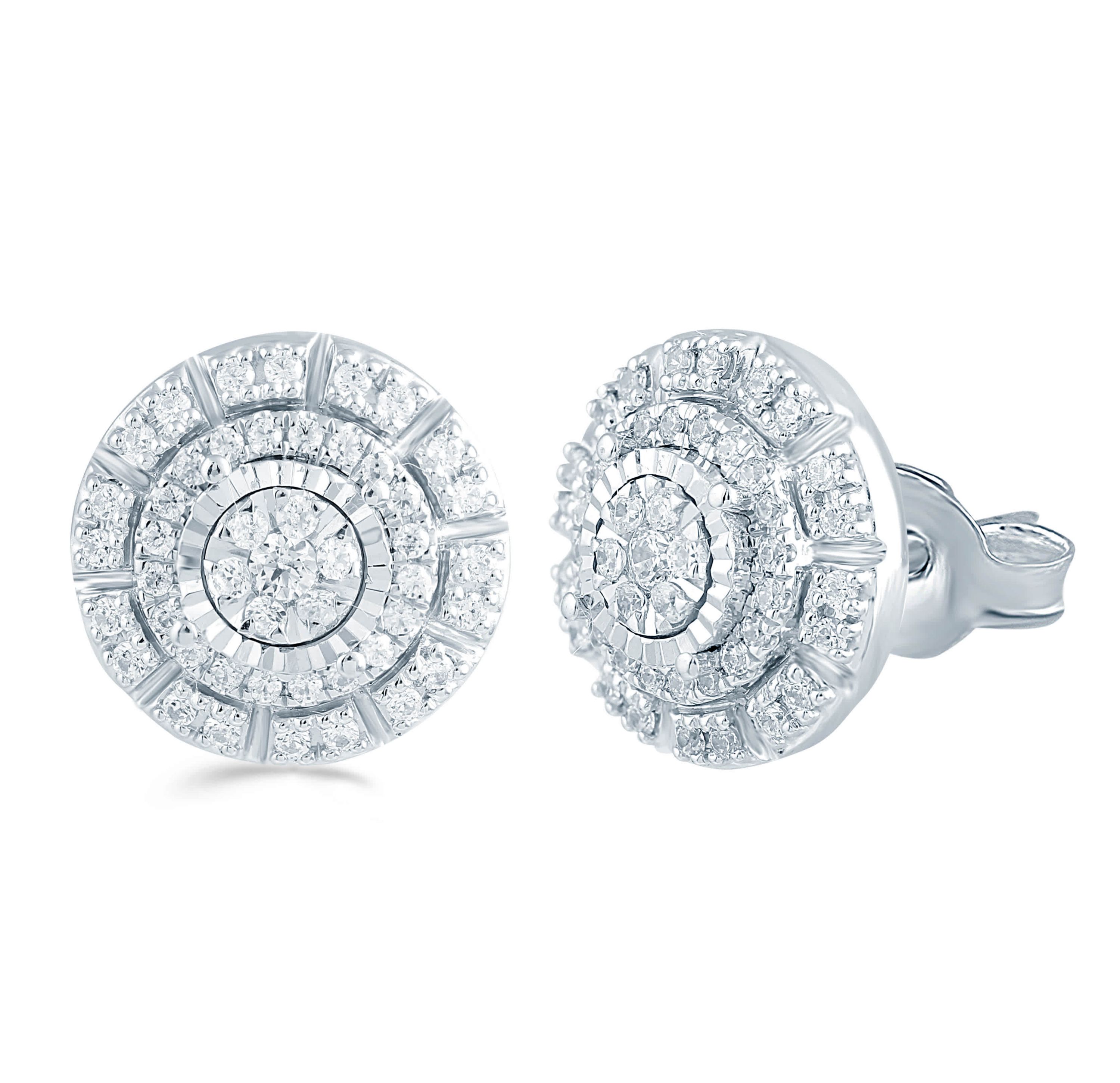 1/2 ct. t.w. Natural Diamond Cluster Earring set in 925 Sterling Silver