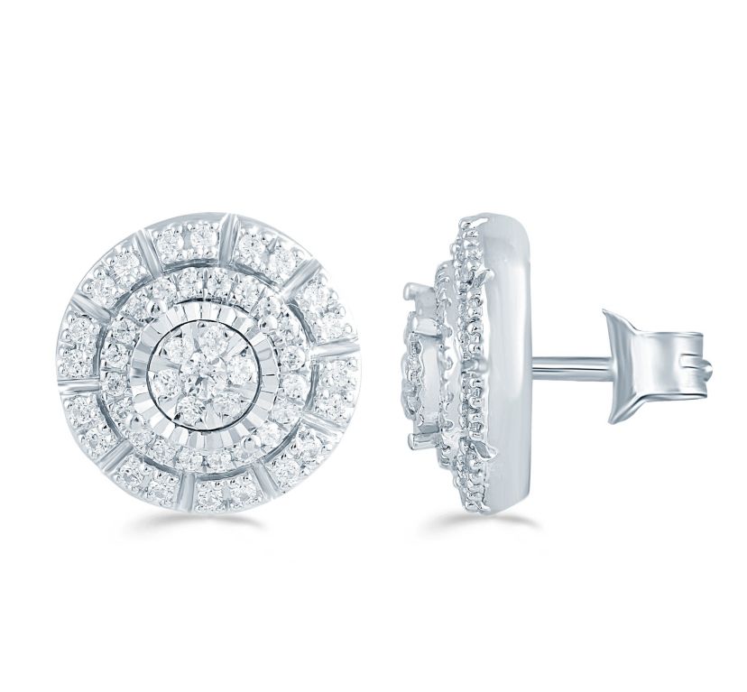 1/2 ct. t.w. Natural Diamond Cluster Earring set in 925 Sterling Silver