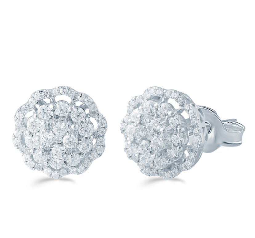 3/5Ctw Diamond Cluster Earring Set In 925 Sterling Silver