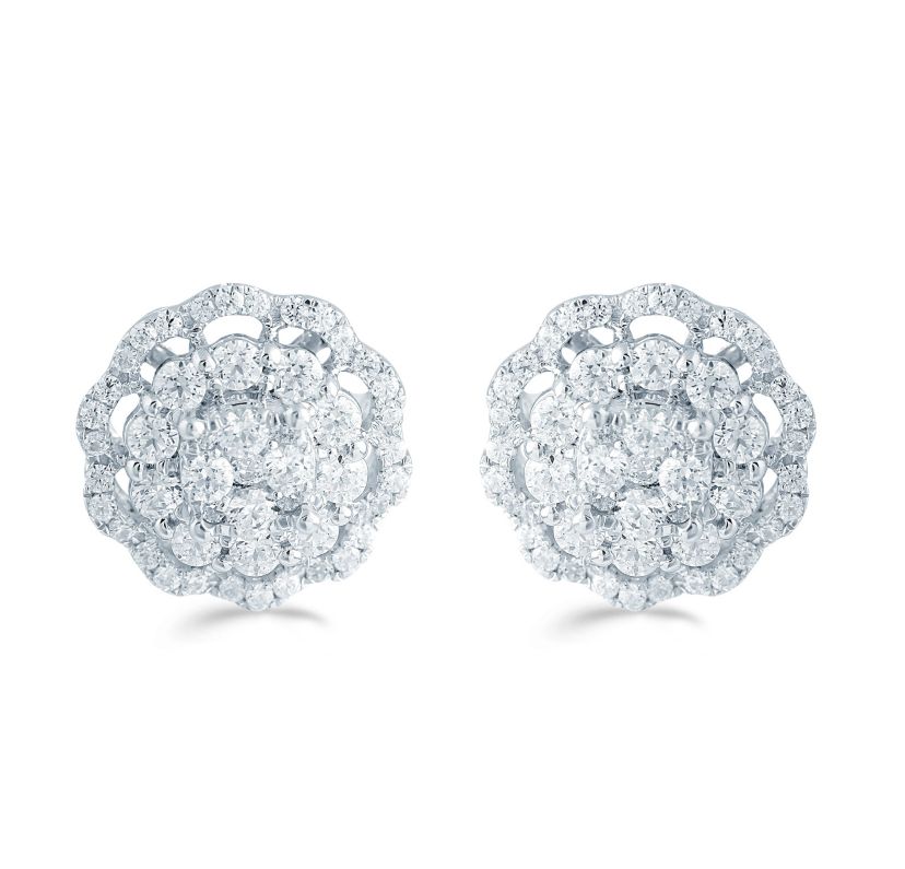 3/5Ctw Diamond Cluster Earring Set In 925 Sterling Silver