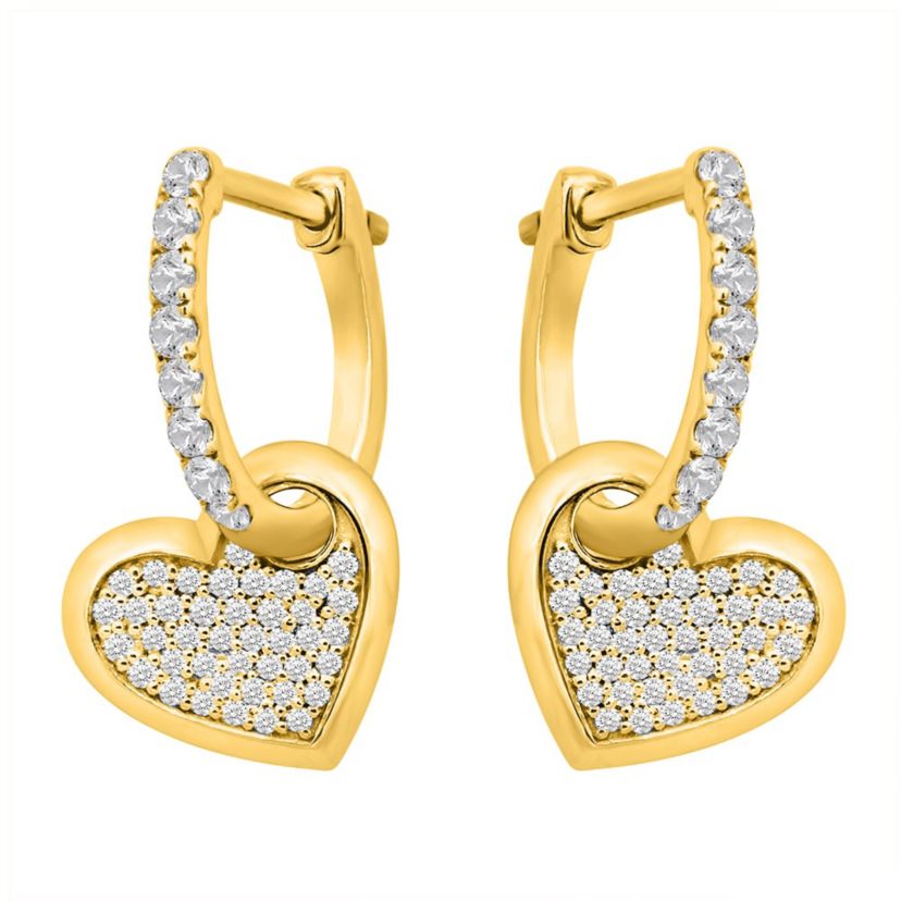 1/2Ctw Diamond Heart Drop Earrings in 14K Yellow Gold