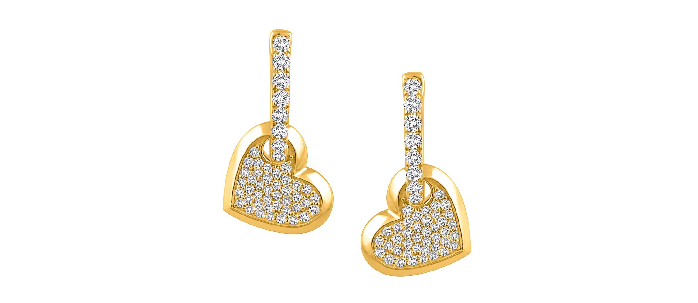 1/2Ctw Diamond Heart Drop Earrings in 14K Yellow Gold