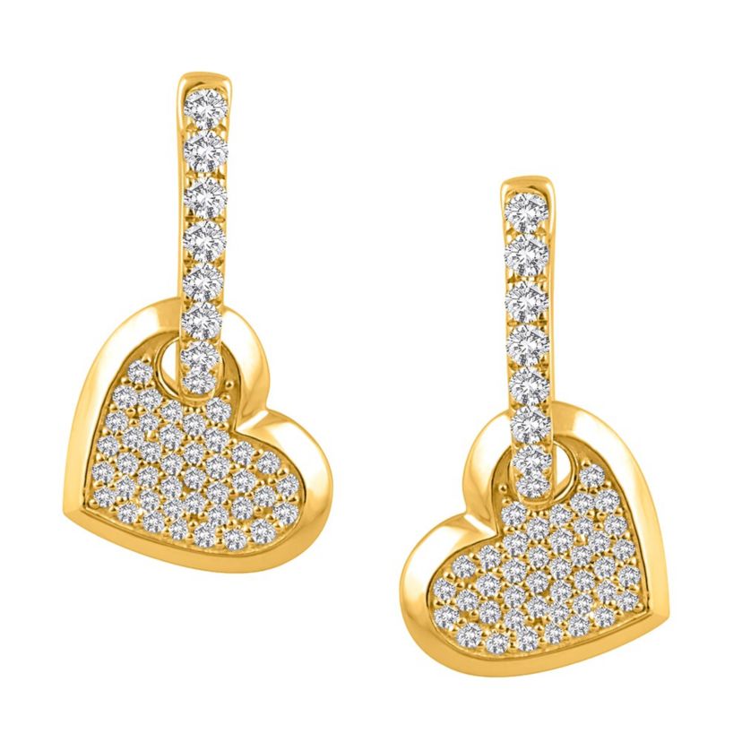 1/2Ctw Diamond Heart Drop Earrings in 14K Yellow Gold