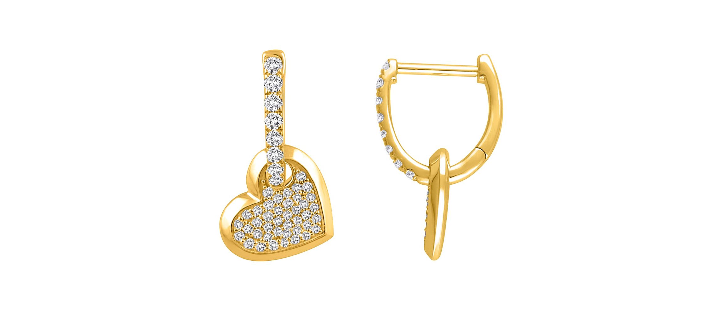1/2Ctw Diamond Heart Drop Earrings in 14K Yellow Gold