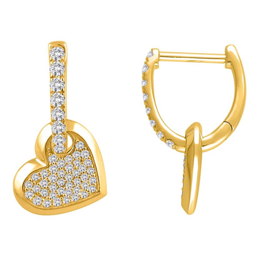 1/2Ctw Diamond Heart Drop Earrings in 14K Yellow Gold