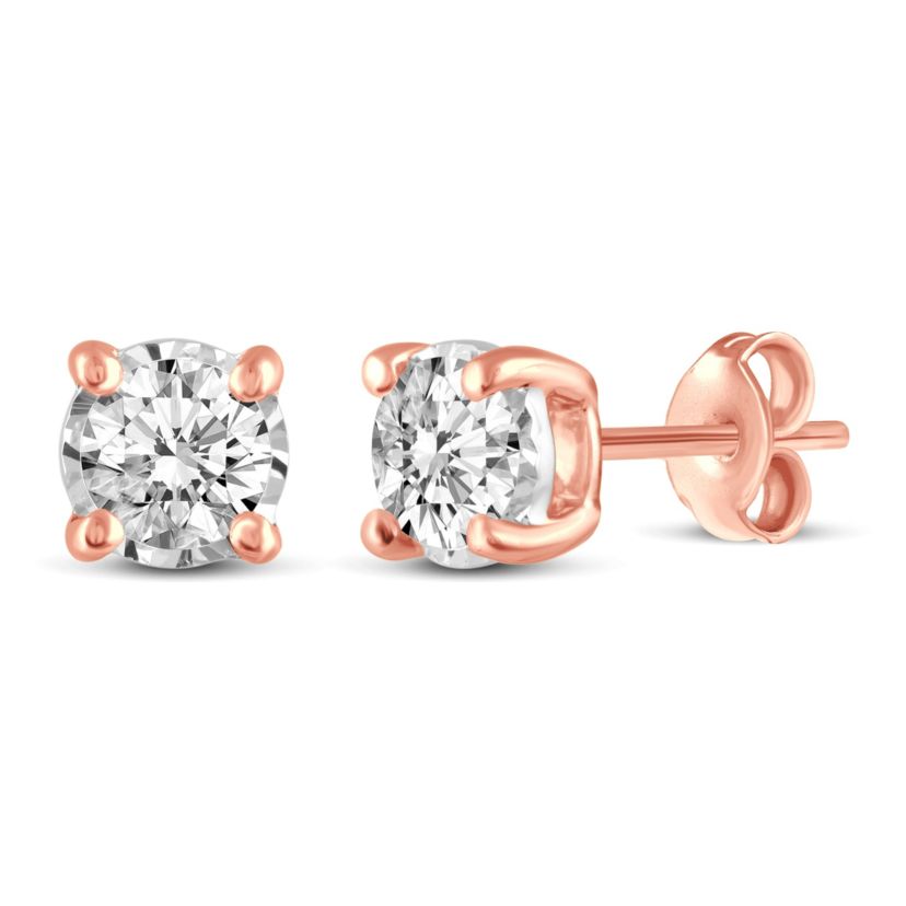 3/4Ctw Diamond Stud Earrings Set In 14K Rose Gold