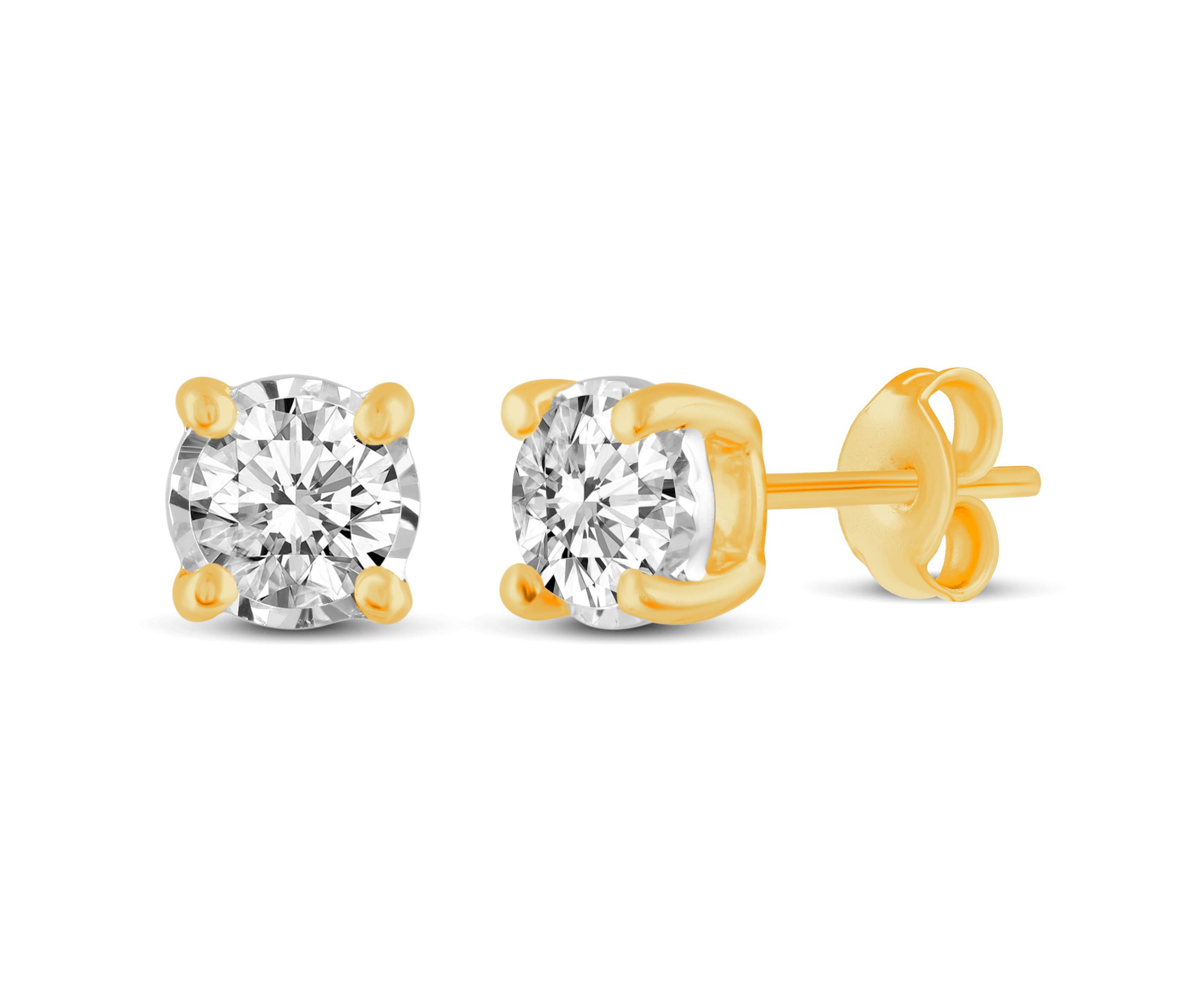 3/4Ctw Diamond Stud Earrings Set In 14K Yellow Gold