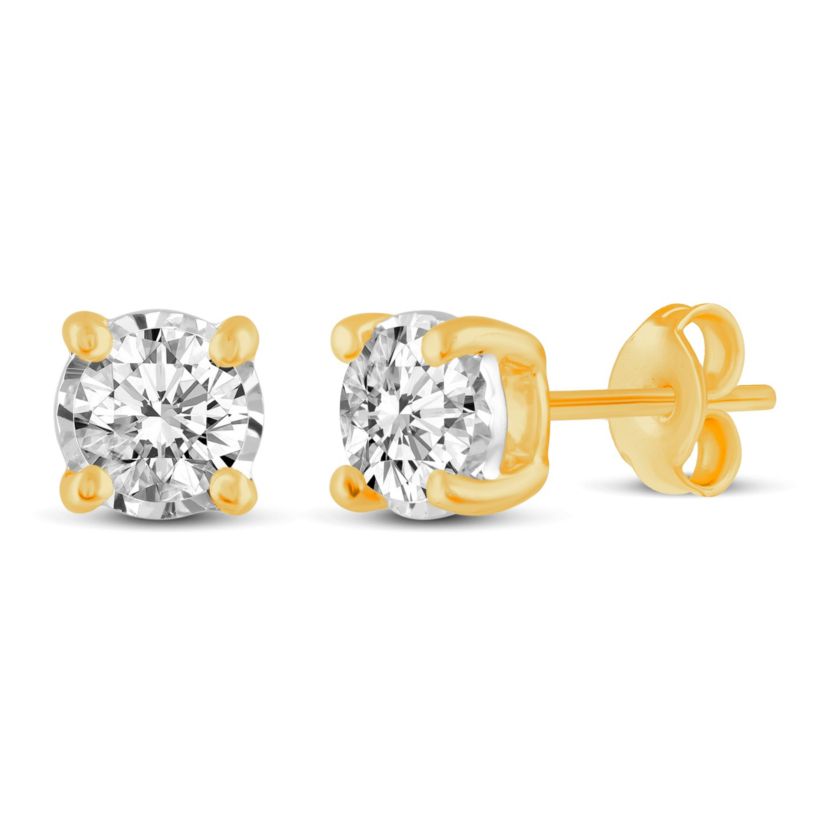3/4Ctw Diamond Stud Earrings Set In 14K Yellow Gold