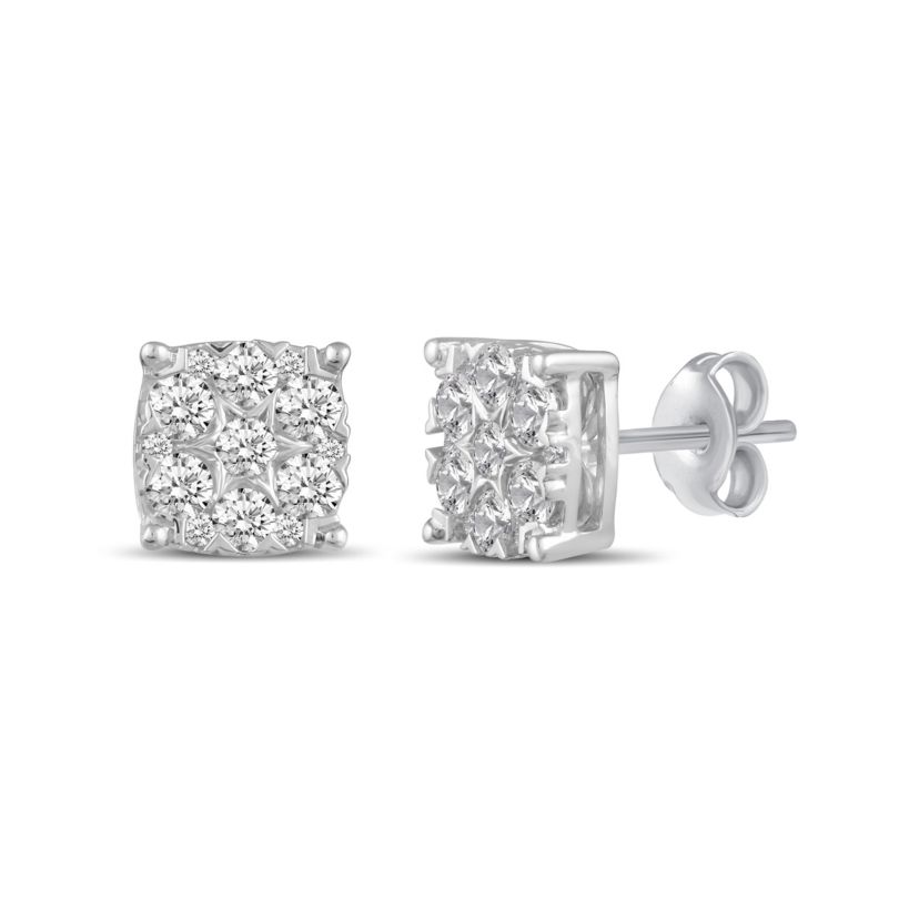 1.00Ct Cushion Diamond Women Stud Earrings Set in 925 Sterling Silver