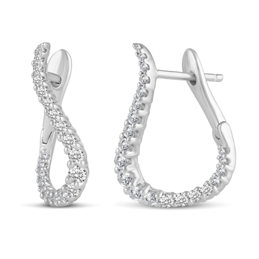 3/8Ctw Diamond Figure Eight Front/Back Earrings in 14K White Gold