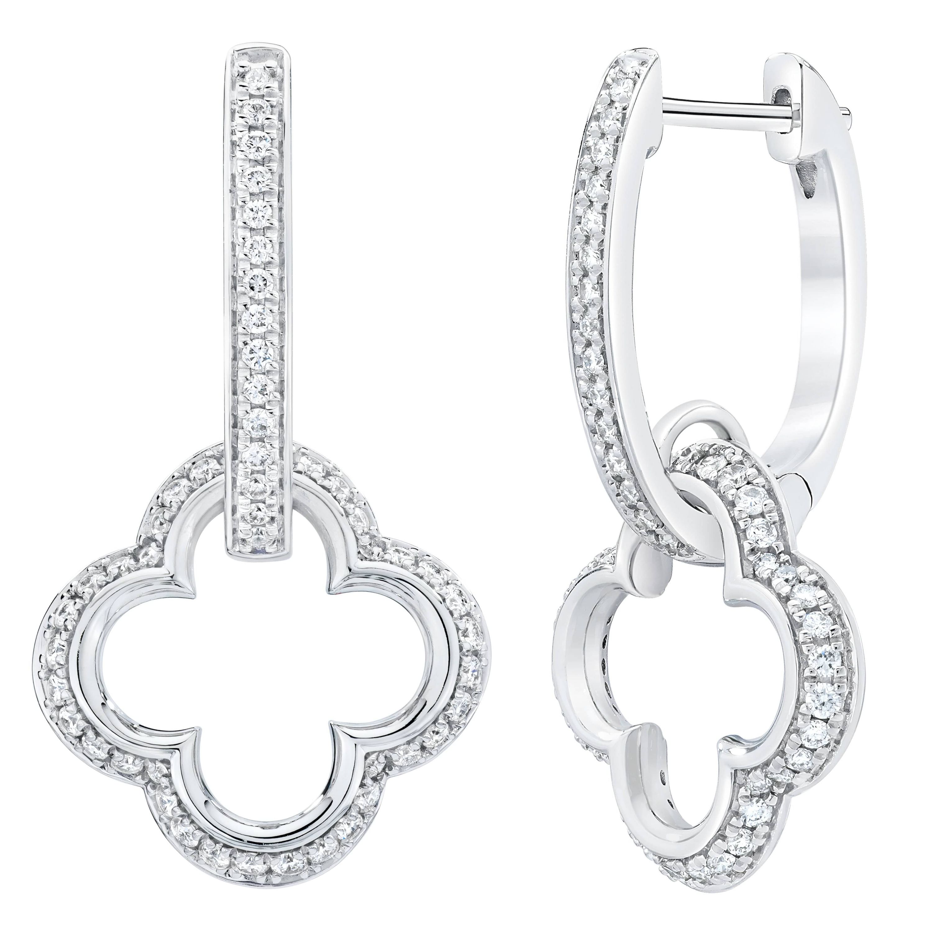 1/2Ctw Diamond Clover Huggie Earrings set in 14K White Gold
