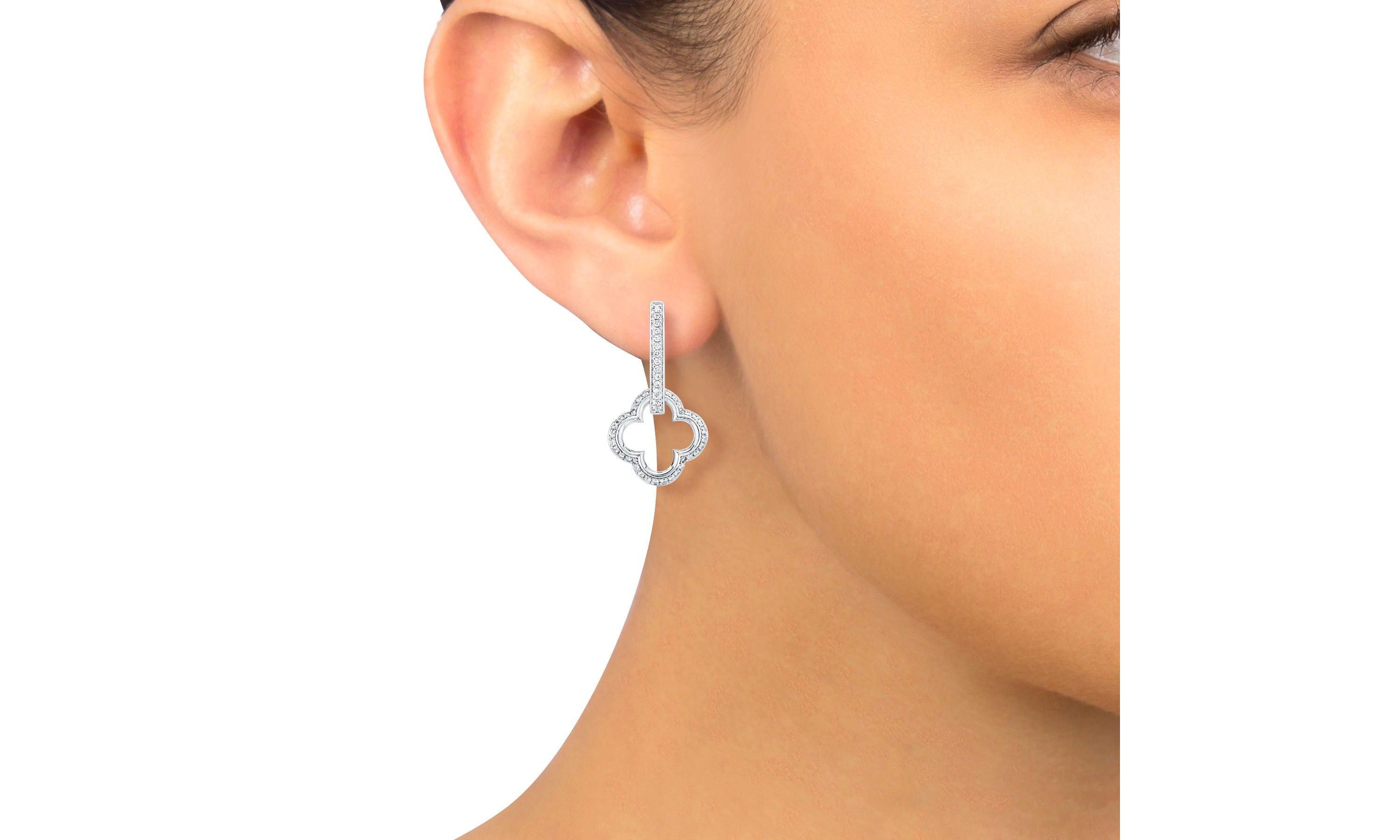 1/2Ctw Diamond Clover Huggie Earrings set in 14K White Gold