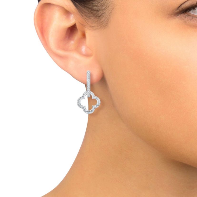 1/2Ctw Diamond Clover Huggie Earrings set in 14K White Gold