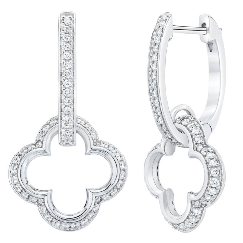 1/2Ctw Diamond Clover Huggie Earrings set in 14K White Gold