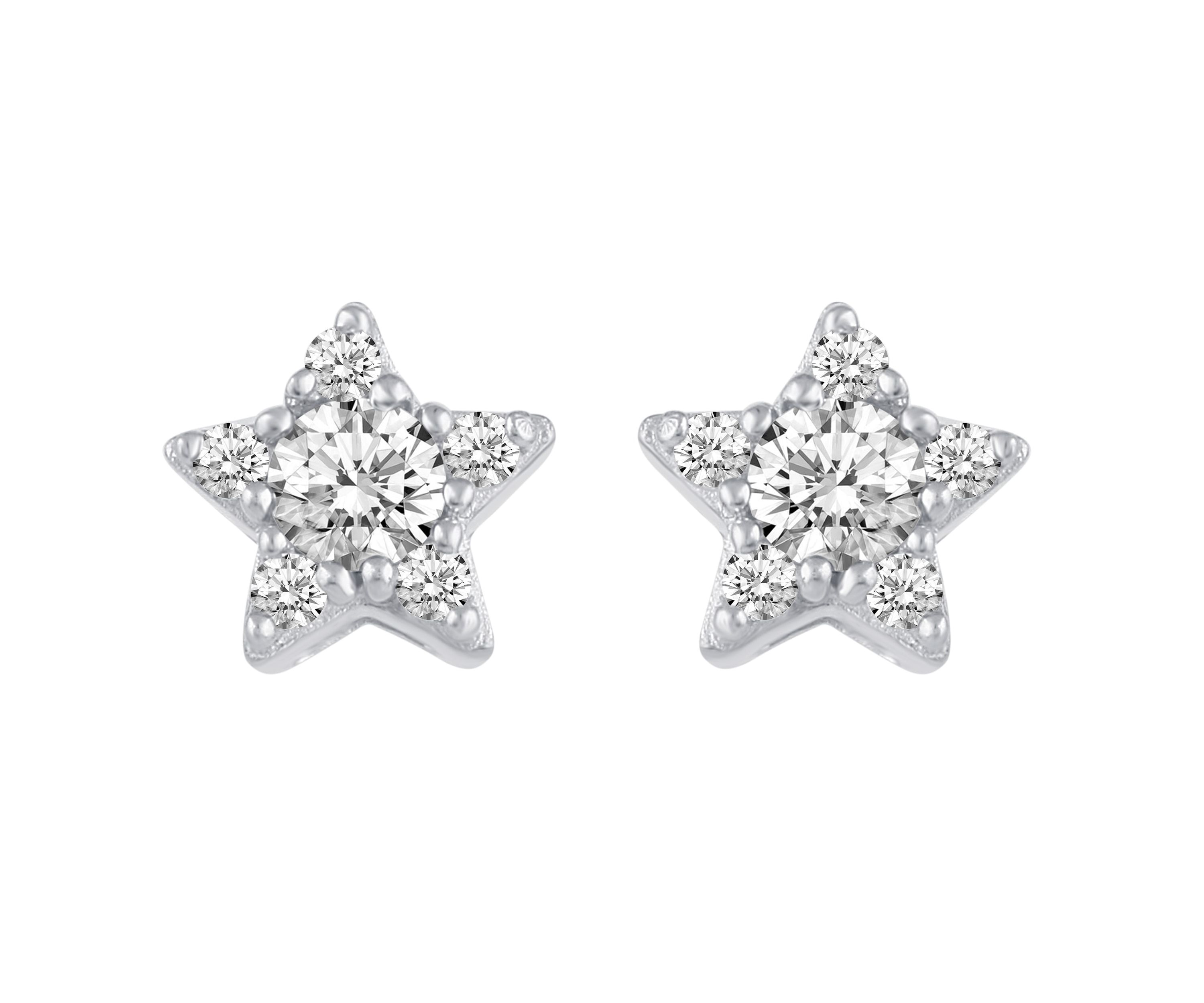 1/4 Ctw Natural Diamond Stud Earrings set in 925 Sterling Silver (STAR)