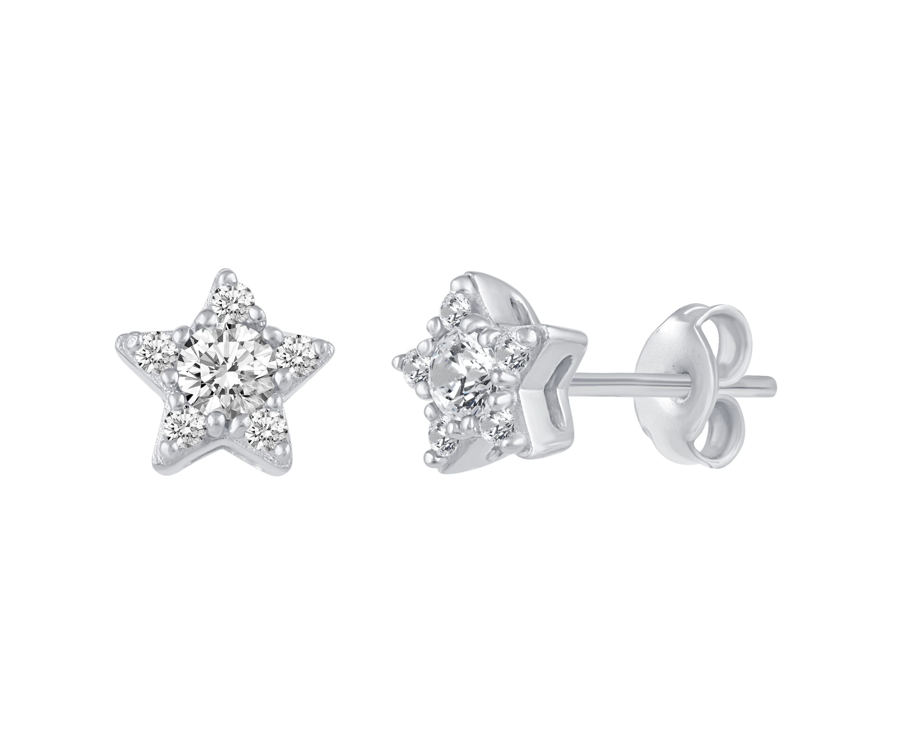 1/4 Ctw Natural Diamond Stud Earrings set in 925 Sterling Silver (STAR)