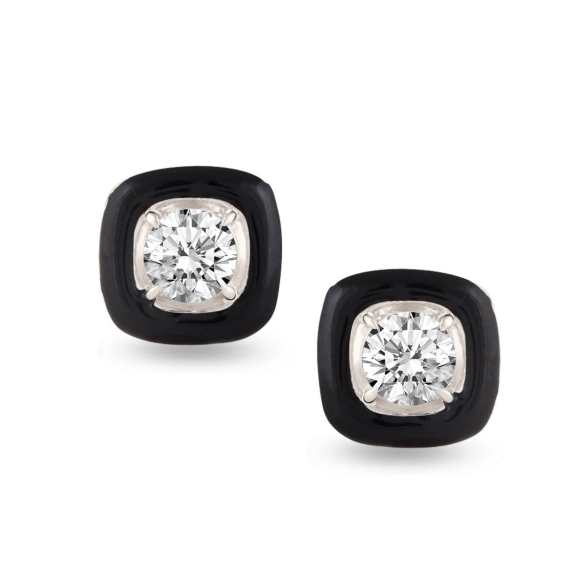 1/4Ctw Square Black Enamel Diamond Stud Earrings set in 925 Sterling Silver