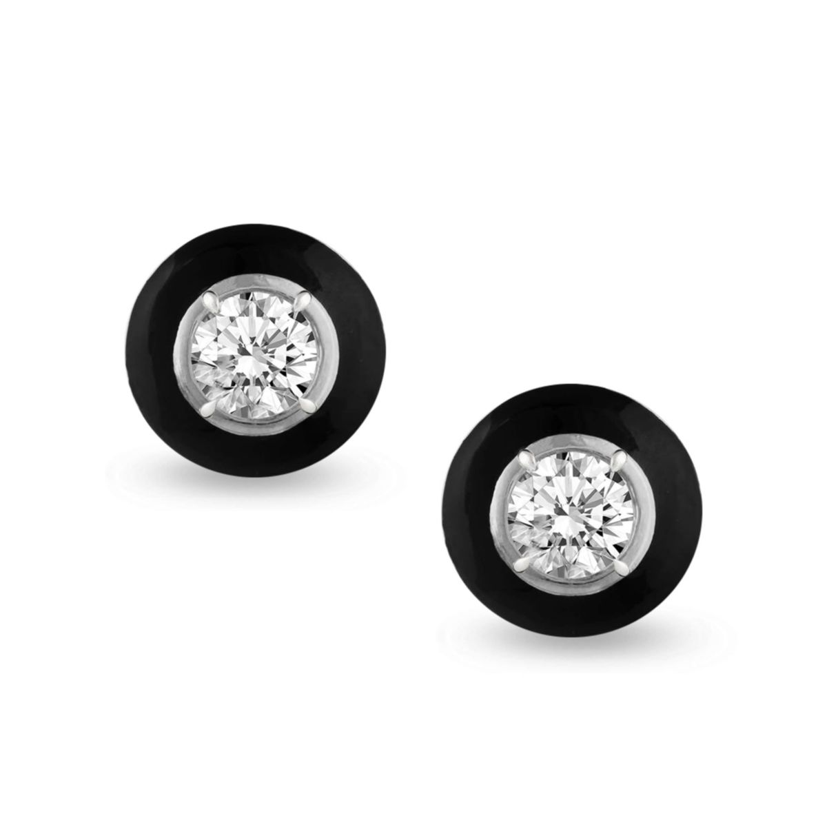 1/4Ctw Black Enamel Diamond Stud Earrings set in 925 Sterling Silver