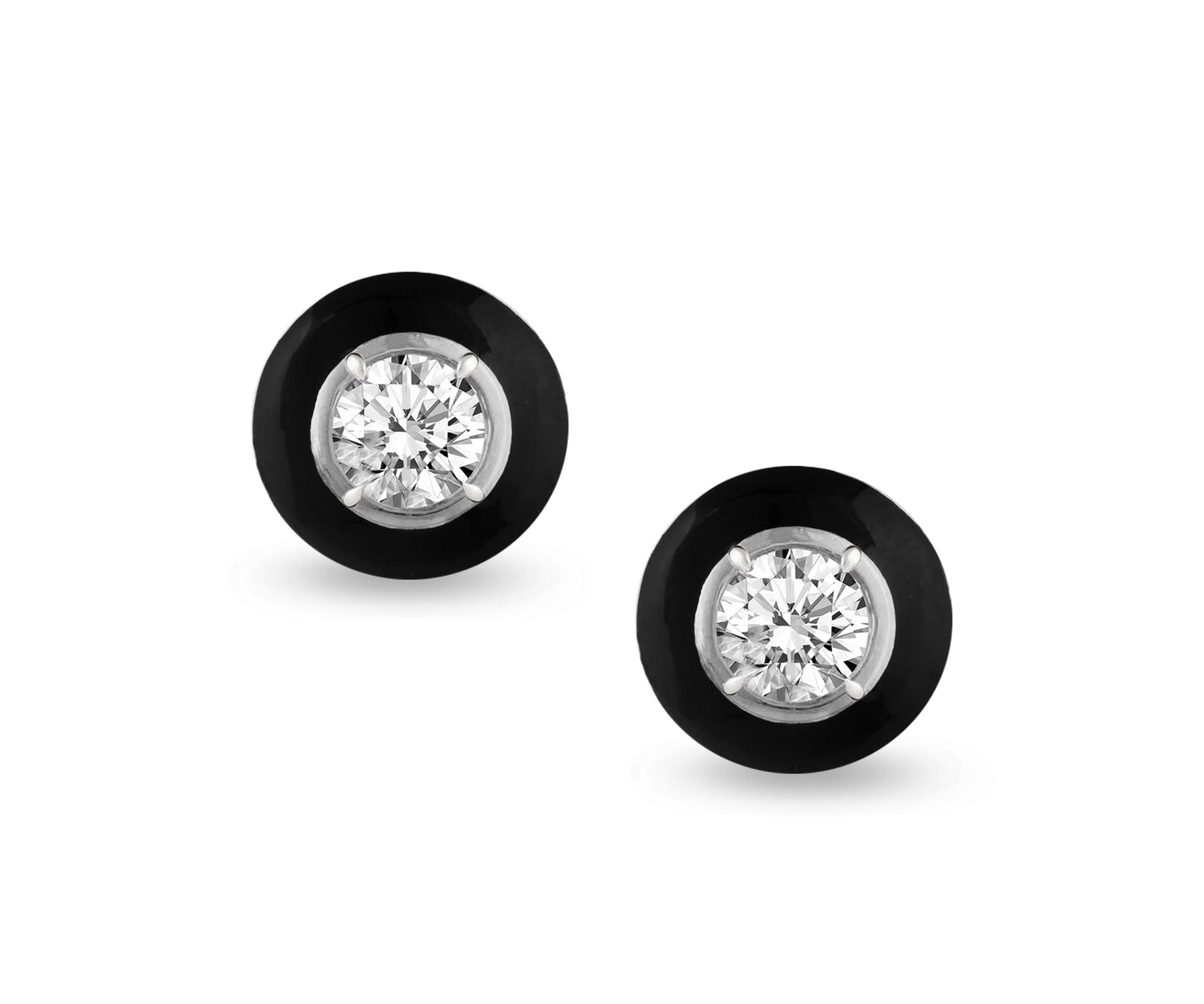 1/4Ctw Black Enamel Diamond Stud Earrings set in 925 Sterling Silver