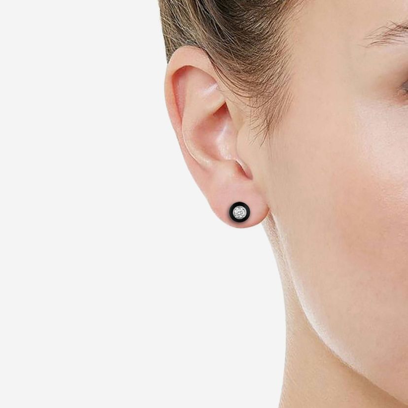 1/4Ctw Black Enamel Diamond Stud Earrings set in 925 Sterling Silver