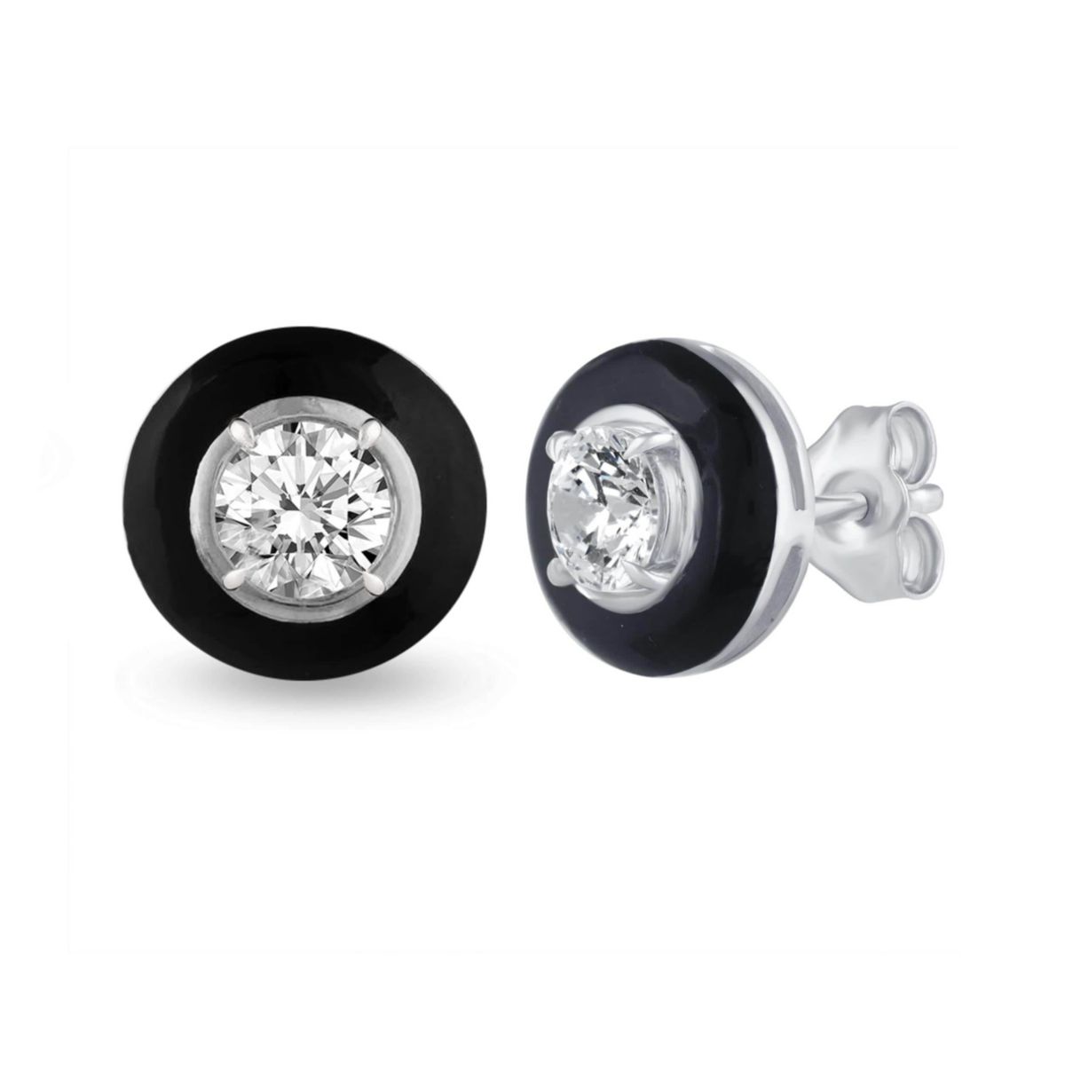 1/4Ctw Black Enamel Diamond Stud Earrings set in 925 Sterling Silver