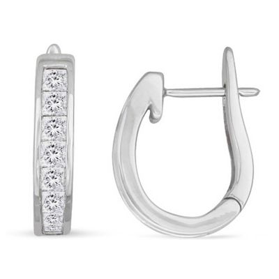 1 Ctw Natural Diamond Huggie Hoop Earrings Set in 14K White Gold