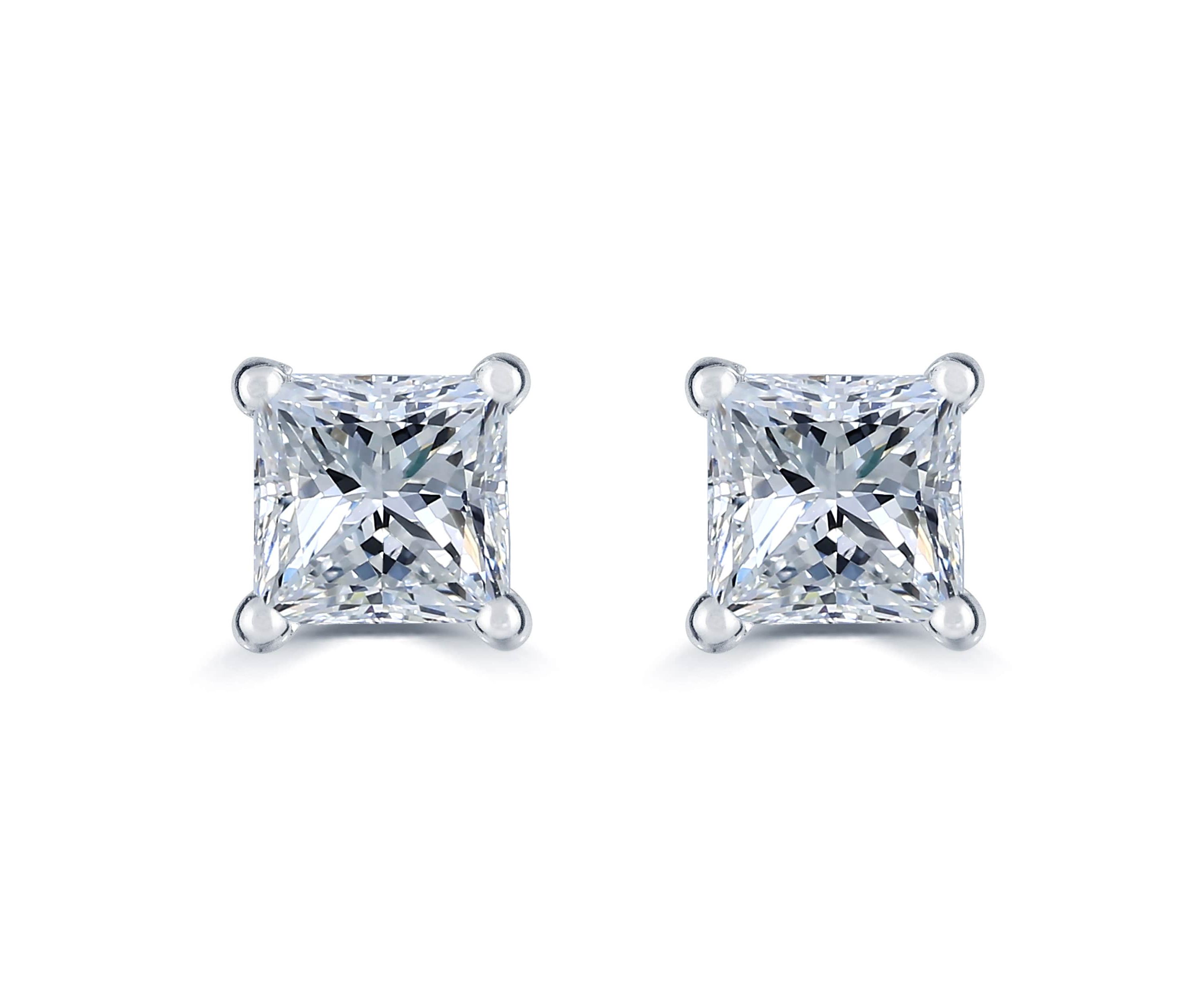 1/2Ctw Princess Cut Natural Diamond Stud Earrings Set in 14K Gold with Screw Backs