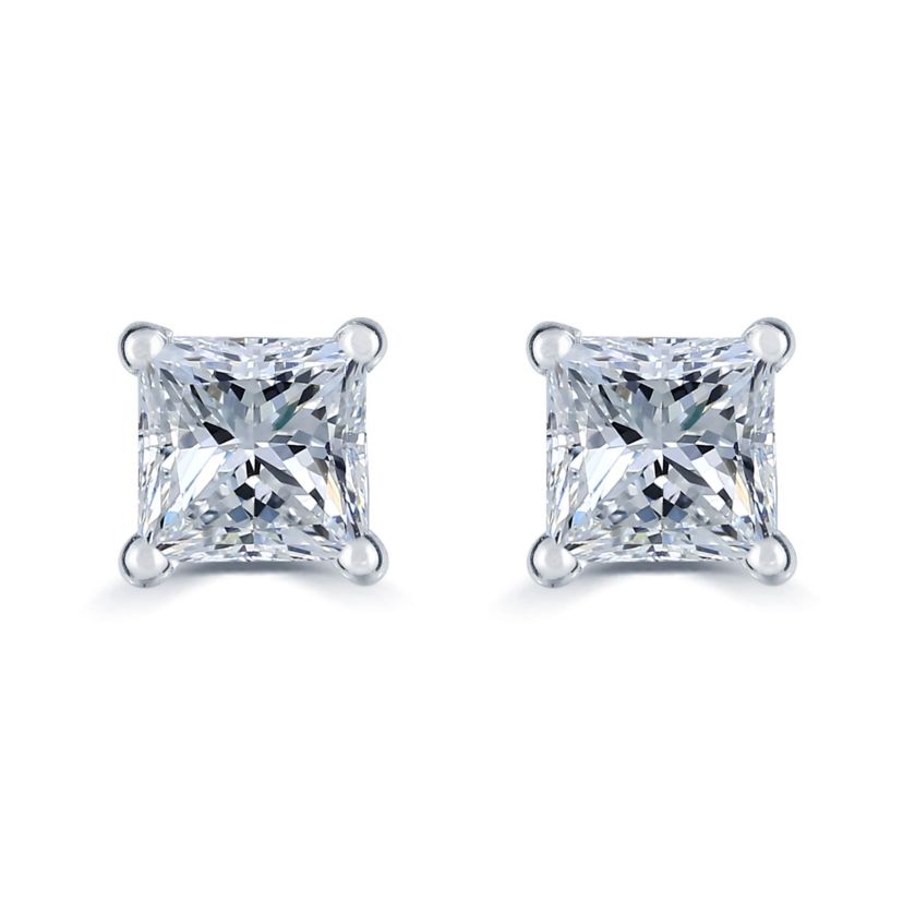 1/2Ctw Princess Cut Natural Diamond Stud Earrings Set in 14K Gold with Screw Backs
