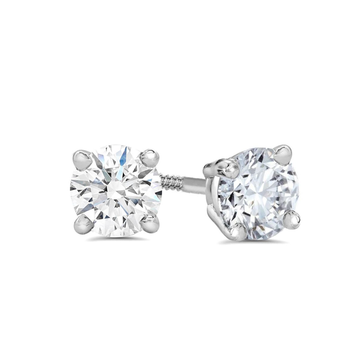 1/3Ctw Natural Diamond Stud Earrings Set in 14K White Gold with Screw