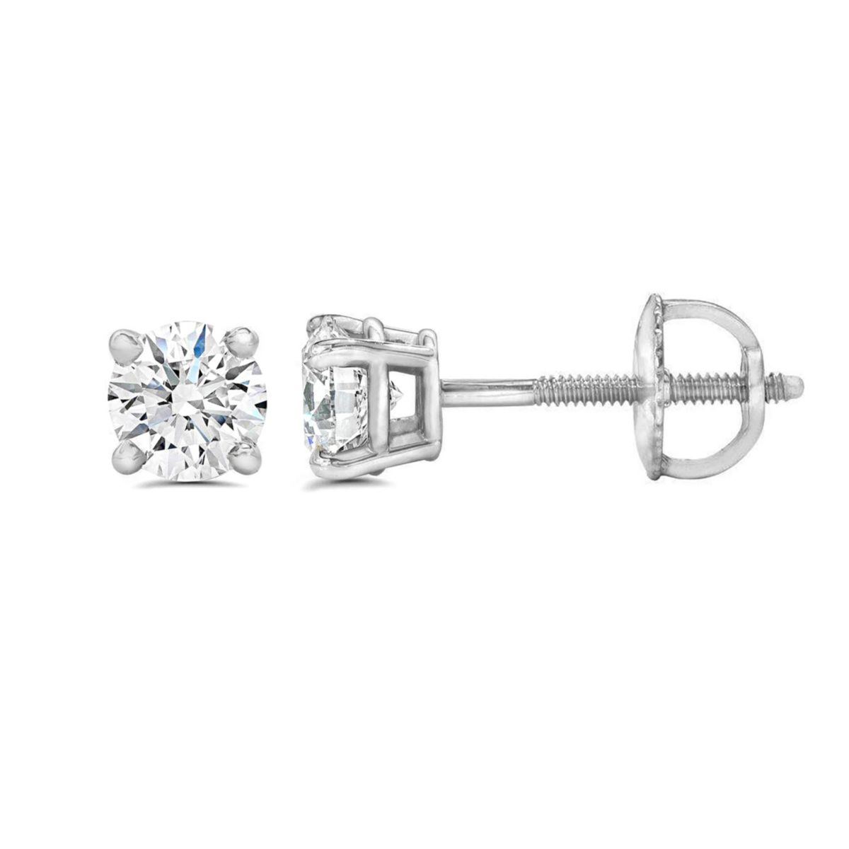 1/3Ctw Natural Diamond Stud Earrings Set in 14K White Gold with Screw