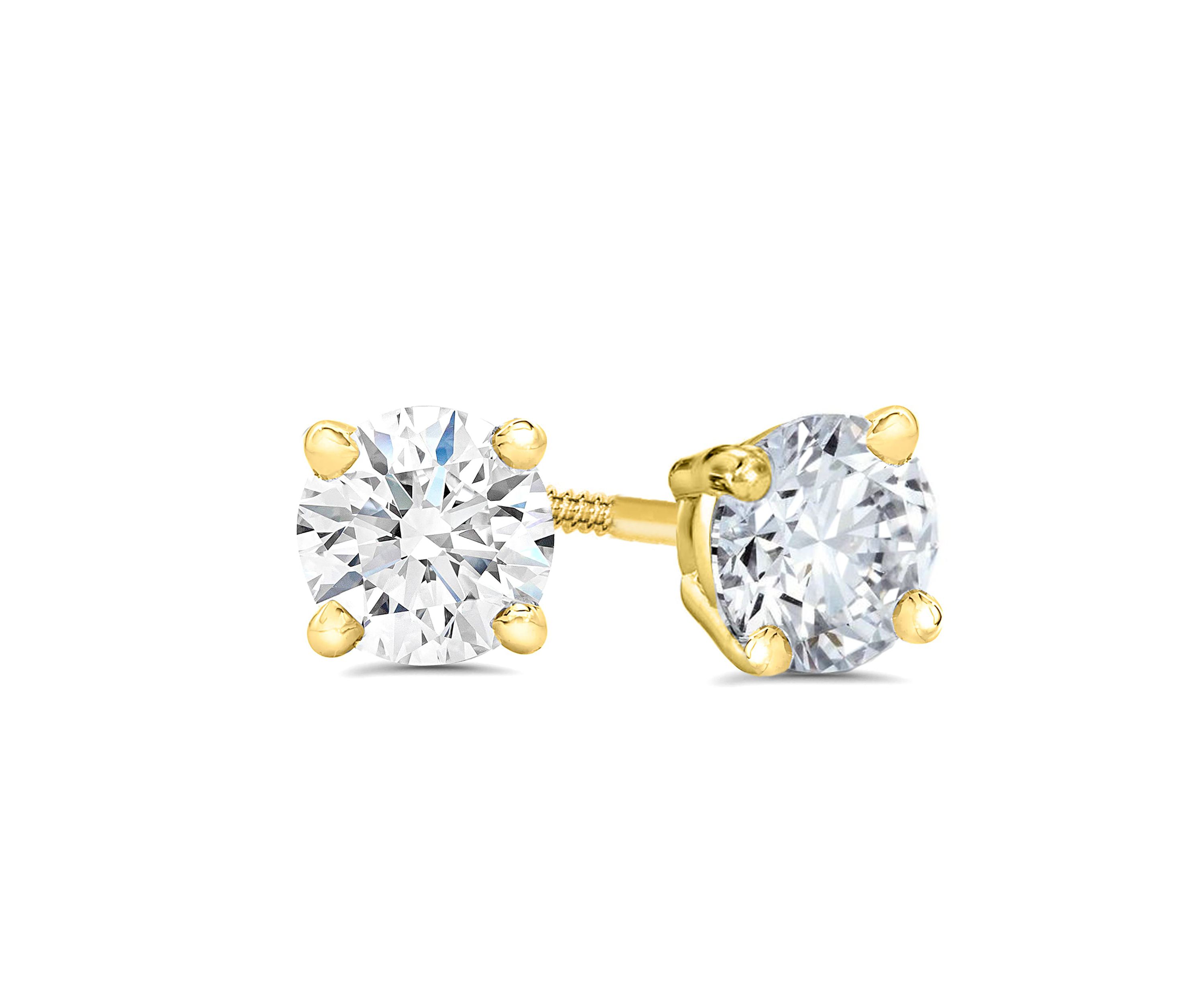 1/4Ctw Natural Diamond Stud Earrings Set in 14K Yellow Gold with Screw