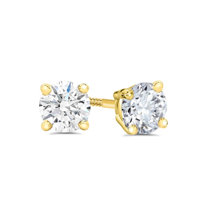 1/4Ctw Natural Diamond Stud Earrings Set in 14K Yellow Gold with Screw