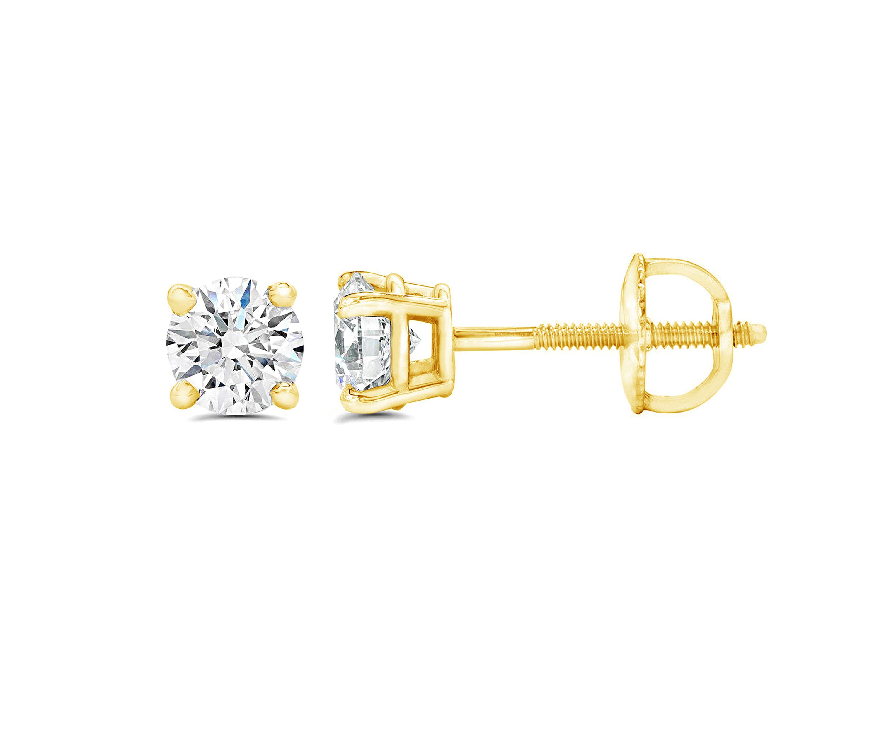 1/4Ctw Natural Diamond Stud Earrings Set in 14K Yellow Gold with Screw