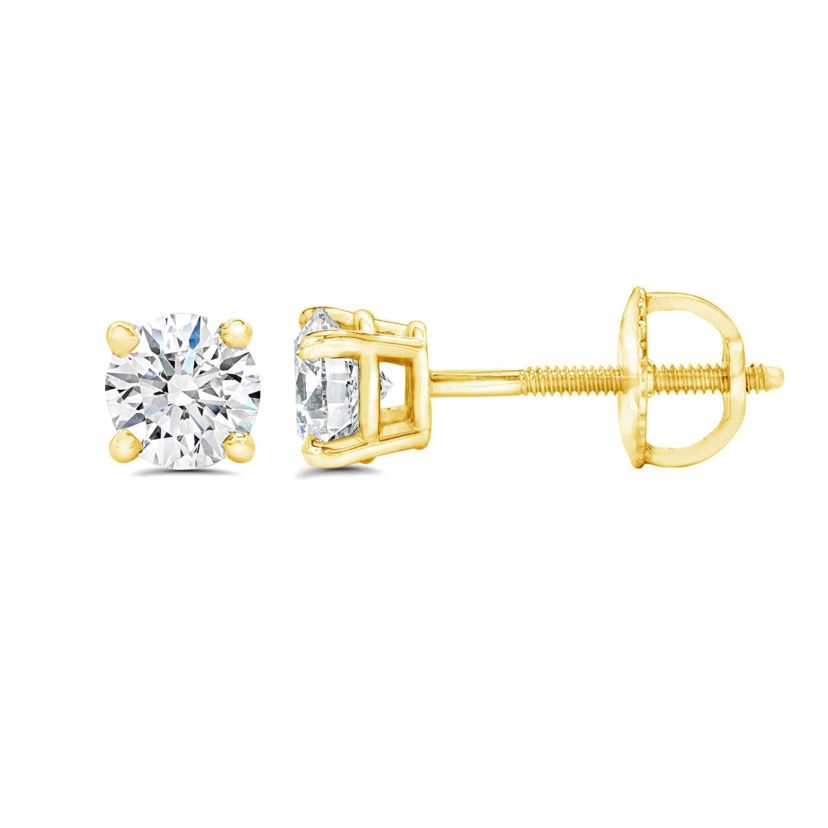 1/4Ctw Natural Diamond Stud Earrings Set in 14K Yellow Gold with Screw