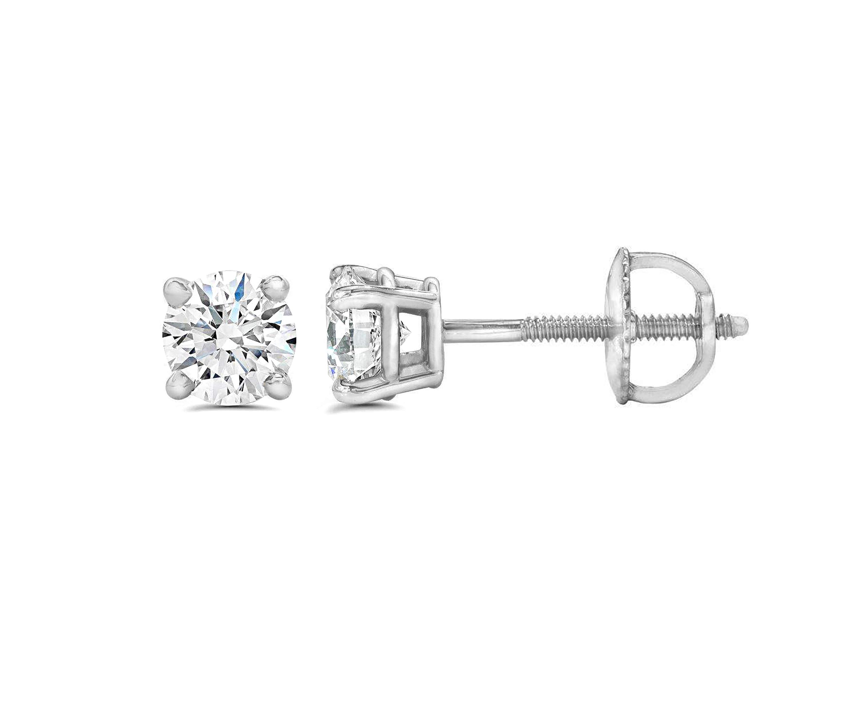 1/3Ctw Natural Diamond Stud Earrings Set in 14K White Gold with Screw