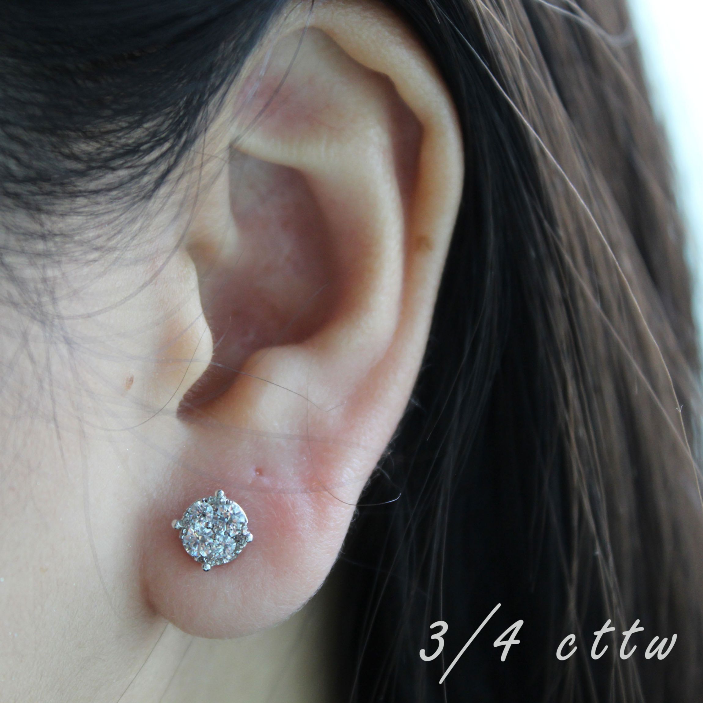 Lab Created 3/4Ctw LAB GROWN DIAMOND Stud Earrings Set in 925 Sterling Silver